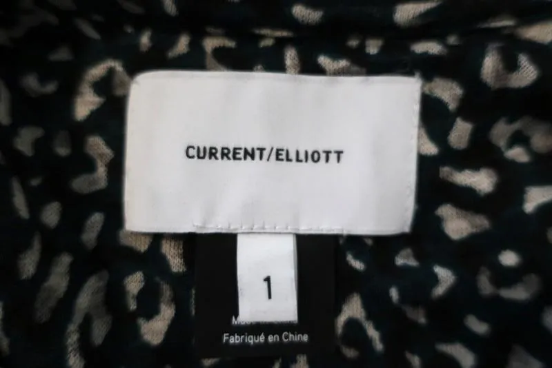 Current/Elliott Tee Clary Hunter Green Leopard Print Linen Size 1 T-Shirt Top